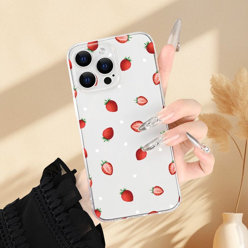 غطاء هاتف شفاف بنمط الفراولة لجهاز iPhone 15، هدية مقاومة للصدمات للنساء - Image 2