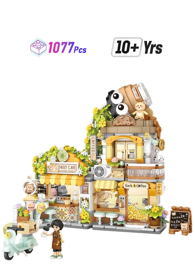 Mini Folding Bear Coffee 1077pcs, Japanese Street Scene Set Building Block Toys, Children'S Educational Assembly Model Gifts - Image 1
