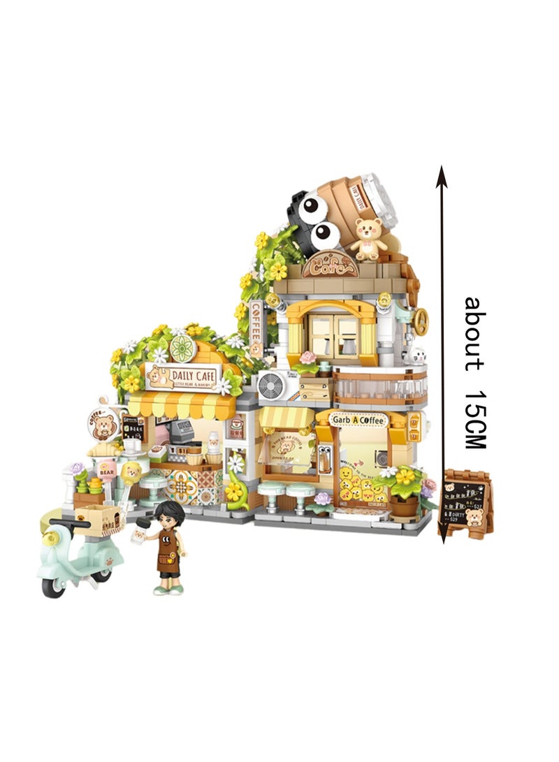 Mini Folding Bear Coffee 1077pcs, Japanese Street Scene Set Building Block Toys, Children'S Educational Assembly Model Gifts - Image 2