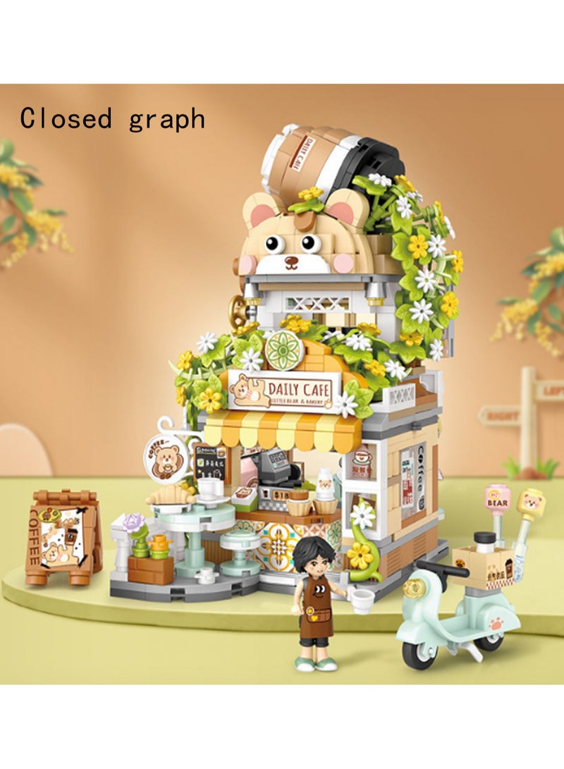 Mini Folding Bear Coffee 1077pcs, Japanese Street Scene Set Building Block Toys, Children'S Educational Assembly Model Gifts - Image 3