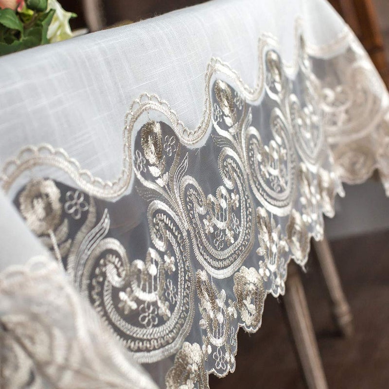 ARTABLE Lace Rectangular Tablecloths with Exquisite Macrame Border Clear Embroidered Kitchen Holidays Fabric Tablecloth (Beige, 60 x 84 Inch) - Image 4