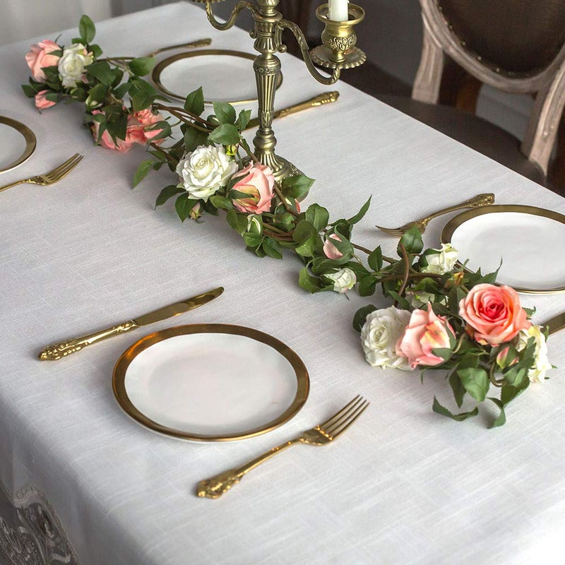ARTABLE Lace Rectangular Tablecloths with Exquisite Macrame Border Clear Embroidered Kitchen Holidays Fabric Tablecloth (Beige, 60 x 84 Inch) - Image 3