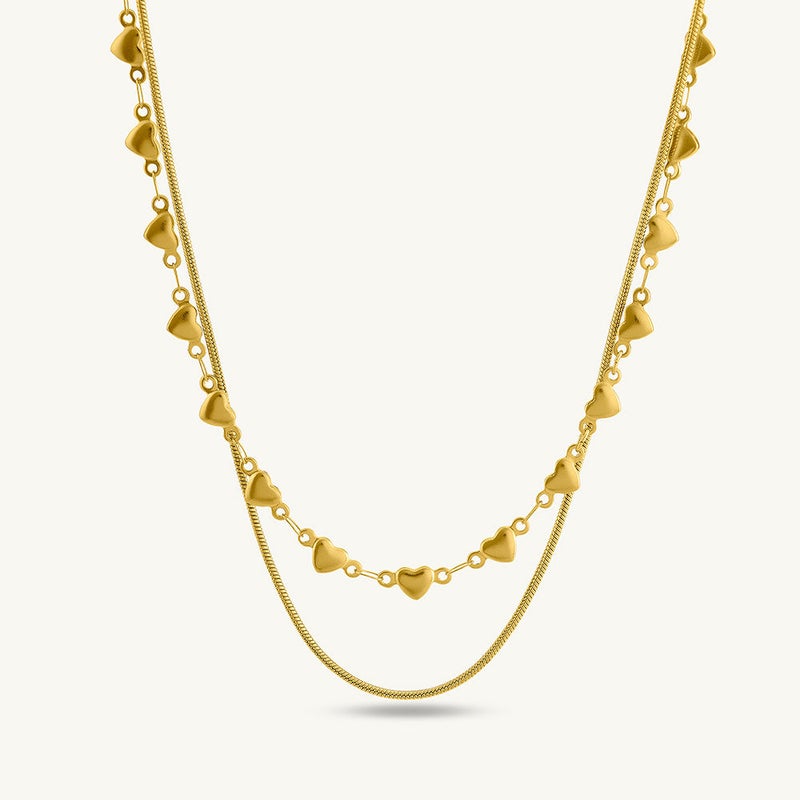 PALMONAS 18k Gold Tone Plated Lovely Heart Two Layered Necklace
 for Women - Image 1