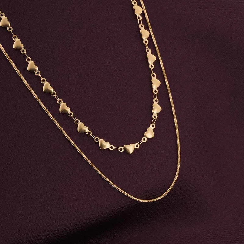 Palmonas PALMONAS 18k Gold Tone Plated Lovely Heart Two Layered Necklace
 for Women