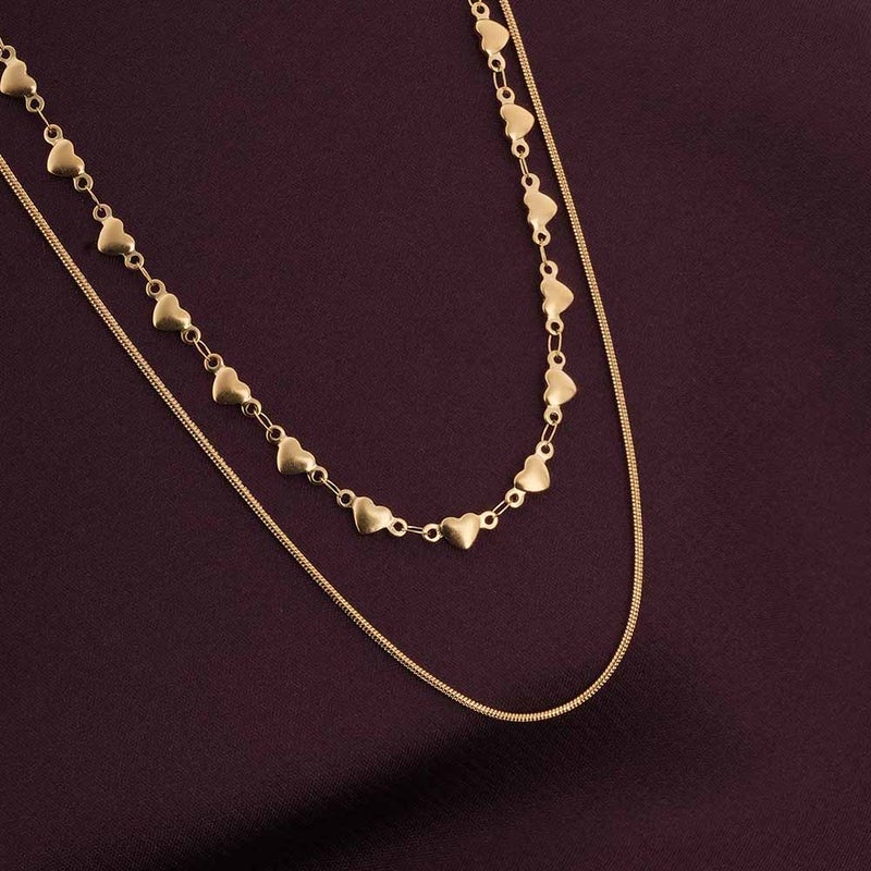 PALMONAS 18k Gold Tone Plated Lovely Heart Two Layered Necklace
 for Women - Image 2
