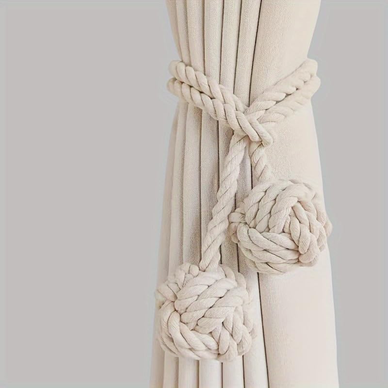 JAZLOG (236121) Style Double Ball Curtain Tie Set in Off White Fancy Designer Wall Tie Curtain Ties Extra Large Living Room Tassel Tie Crystal Tie Elephant Curtain for Tie - Image 1