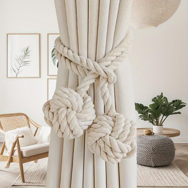 JAZLOG (236121) Style Double Ball Curtain Tie Set in Off White Fancy Designer Wall Tie Curtain Ties Extra Large Living Room Tassel Tie Crystal Tie Elephant Curtain for Tie - Image 5