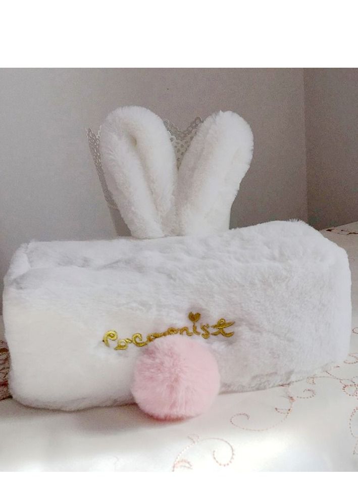 Loquat Rabbit Ears Plush Tissue Box White - Image 1