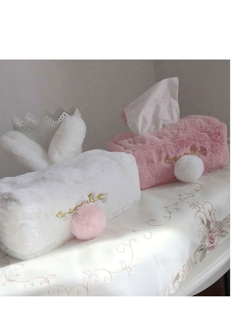 Loquat Rabbit Ears Plush Tissue Box White - Image 3