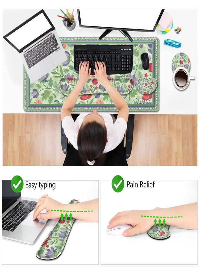 AIMSA Gaming Mouse Pad Wrist Support Set, Desk Pad +Mouse Wrist Rest +Keyboard Wrist Rest +Coaster, 4in1 Ergonomic Mouse Pad Combo for Home Office -Red Purple Flower - Image 5