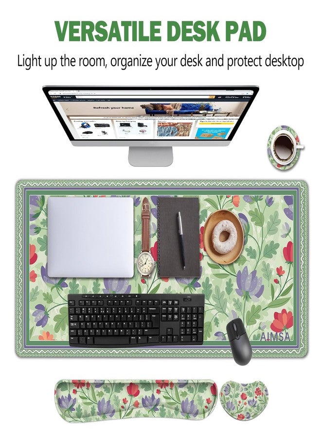 AIMSA Gaming Mouse Pad Wrist Support Set, Desk Pad +Mouse Wrist Rest +Keyboard Wrist Rest +Coaster, 4in1 Ergonomic Mouse Pad Combo for Home Office -Red Purple Flower - Image 4