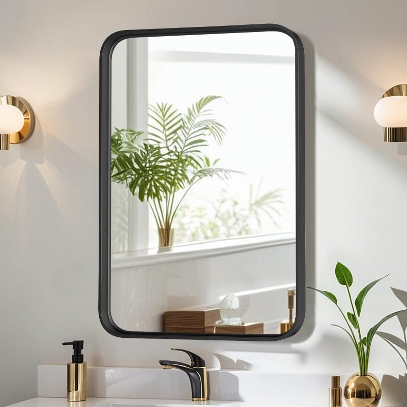 Atilioo Bathroom Mirror for Wall, 30x22 Inch Rounded Rectangle Mirror, Black Metal Framed Bathroom Vanity Mirror for Restroom Farmhouse, Anti-Rust, Tempered Glass, Horizontally or Vertically Hanging - Image 1