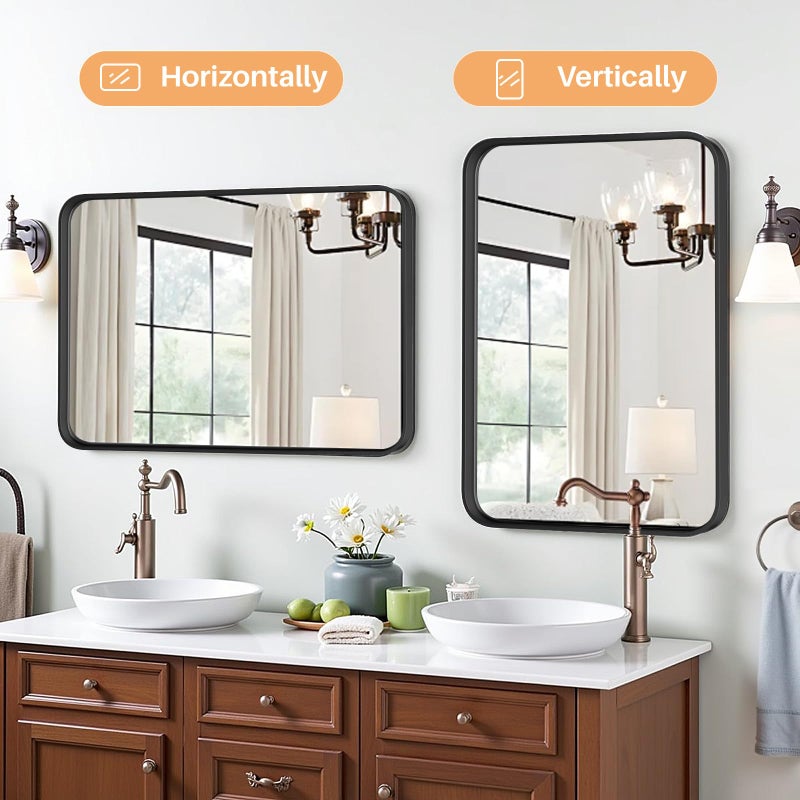 Atilioo Bathroom Mirror for Wall, 30x22 Inch Rounded Rectangle Mirror, Black Metal Framed Bathroom Vanity Mirror for Restroom Farmhouse, Anti-Rust, Tempered Glass, Horizontally or Vertically Hanging - Image 3