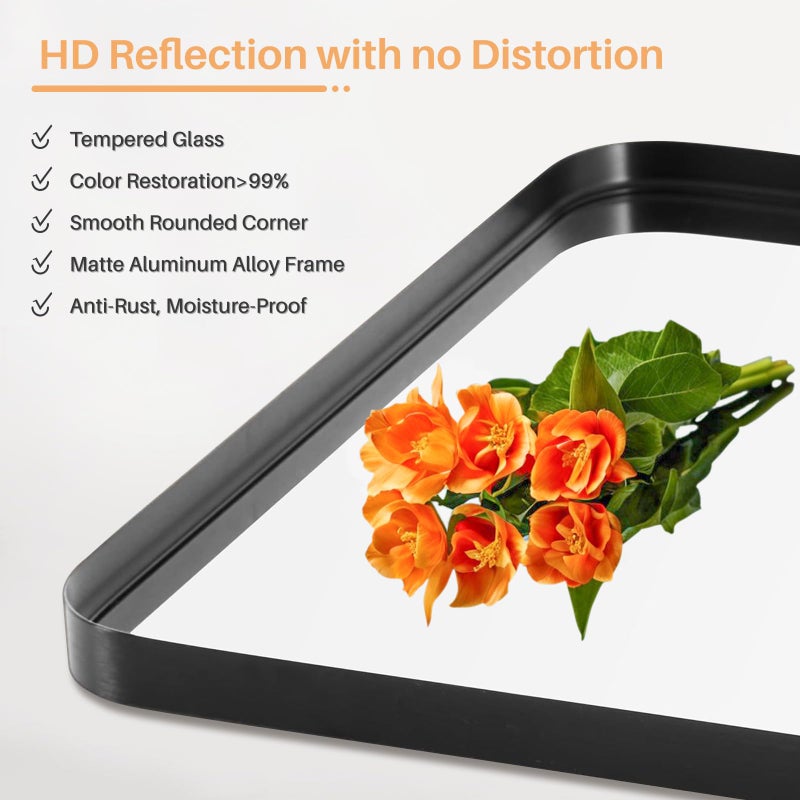 Atilioo Bathroom Mirror for Wall, 30x22 Inch Rounded Rectangle Mirror, Black Metal Framed Bathroom Vanity Mirror for Restroom Farmhouse, Anti-Rust, Tempered Glass, Horizontally or Vertically Hanging - Image 4