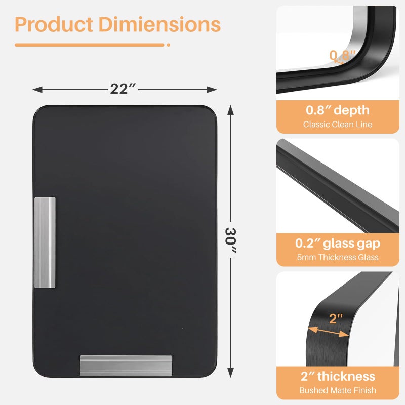 Atilioo Bathroom Mirror for Wall, 30x22 Inch Rounded Rectangle Mirror, Black Metal Framed Bathroom Vanity Mirror for Restroom Farmhouse, Anti-Rust, Tempered Glass, Horizontally or Vertically Hanging - Image 5