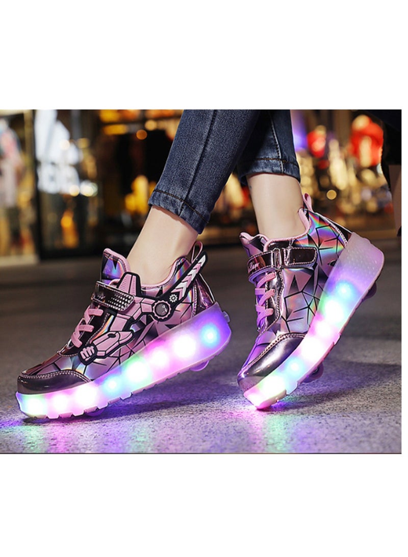 Loquat USB Charging LED Flash Walking Shoes Boys And Girls Children Roller Skates Pink - Image 1