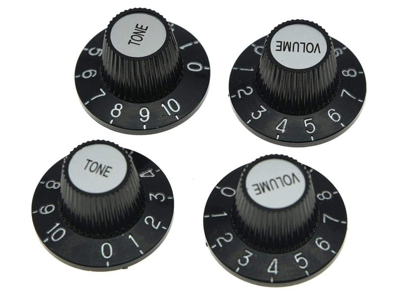 KAISH 4X Black with Silver Cap 24 Fine Spline LP Guitar Witch Hat Knobs Top Hat Knob for USA Les PaulSGES - Image 2