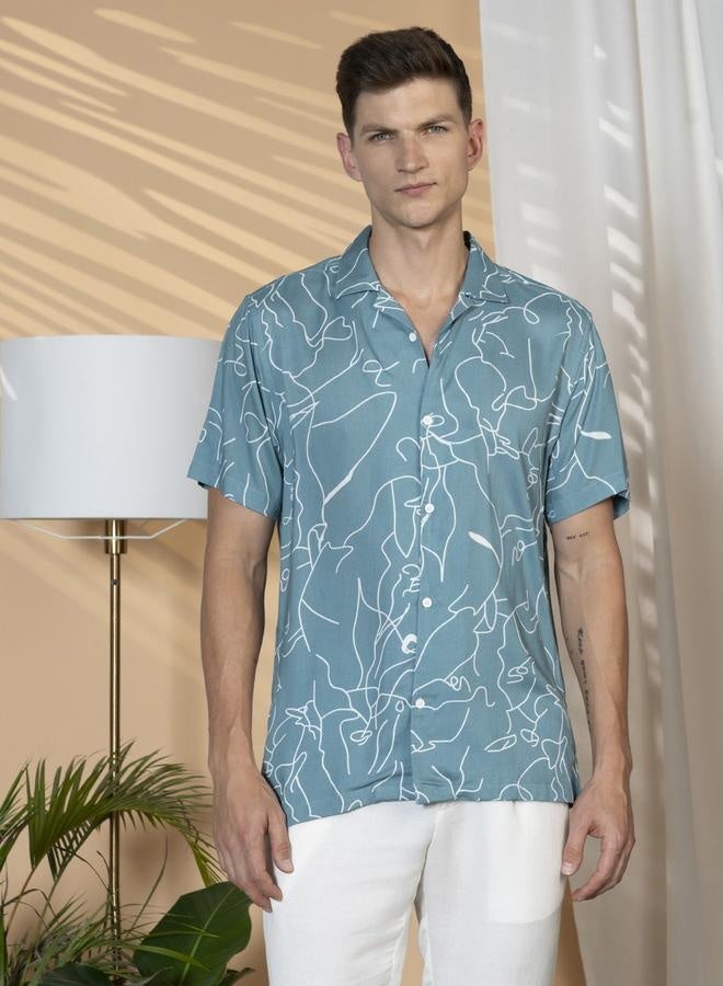 Dennis Lingo Relaxed Fit Cuban Collar Sage Green Half Sleeve Rayon Shirt for Men – Trendy and Comfortable  - Image 1
