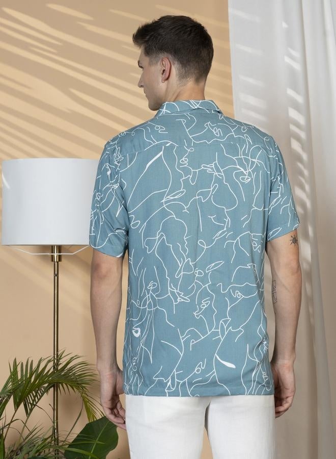 Dennis Lingo Relaxed Fit Cuban Collar Sage Green Half Sleeve Rayon Shirt for Men – Trendy and Comfortable  - Image 3