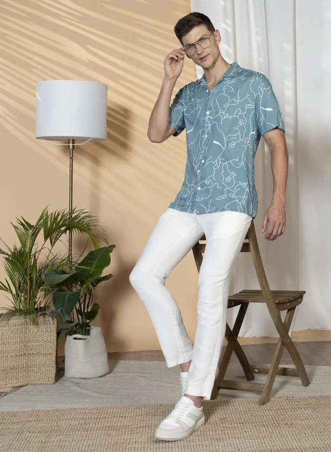 Dennis Lingo Relaxed Fit Cuban Collar Sage Green Half Sleeve Rayon Shirt for Men – Trendy and Comfortable