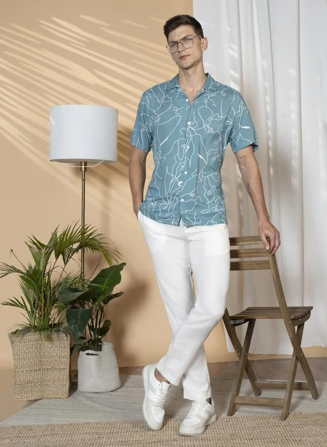 Dennis Lingo Relaxed Fit Cuban Collar Sage Green Half Sleeve Rayon Shirt for Men – Trendy and Comfortable
