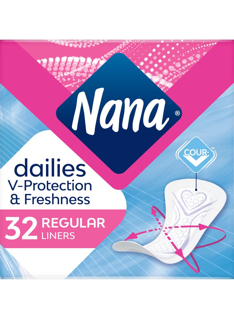 Nana 32 Count Regular Panty Liners Breathable, Curve fit, Absorbent