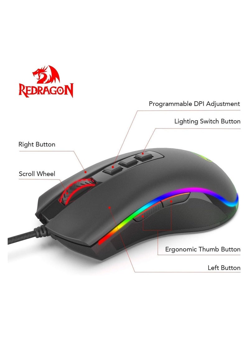 Redragon M711 PC Gaming Mice, Wired Mouse, 7 Programmable Buttons, Customizable RGB Lighting Mouse, 12,400 DPI, Ergonomic Mouse, Lightweight Mice, for Laptop, Desktop, PC (Black - Image 2