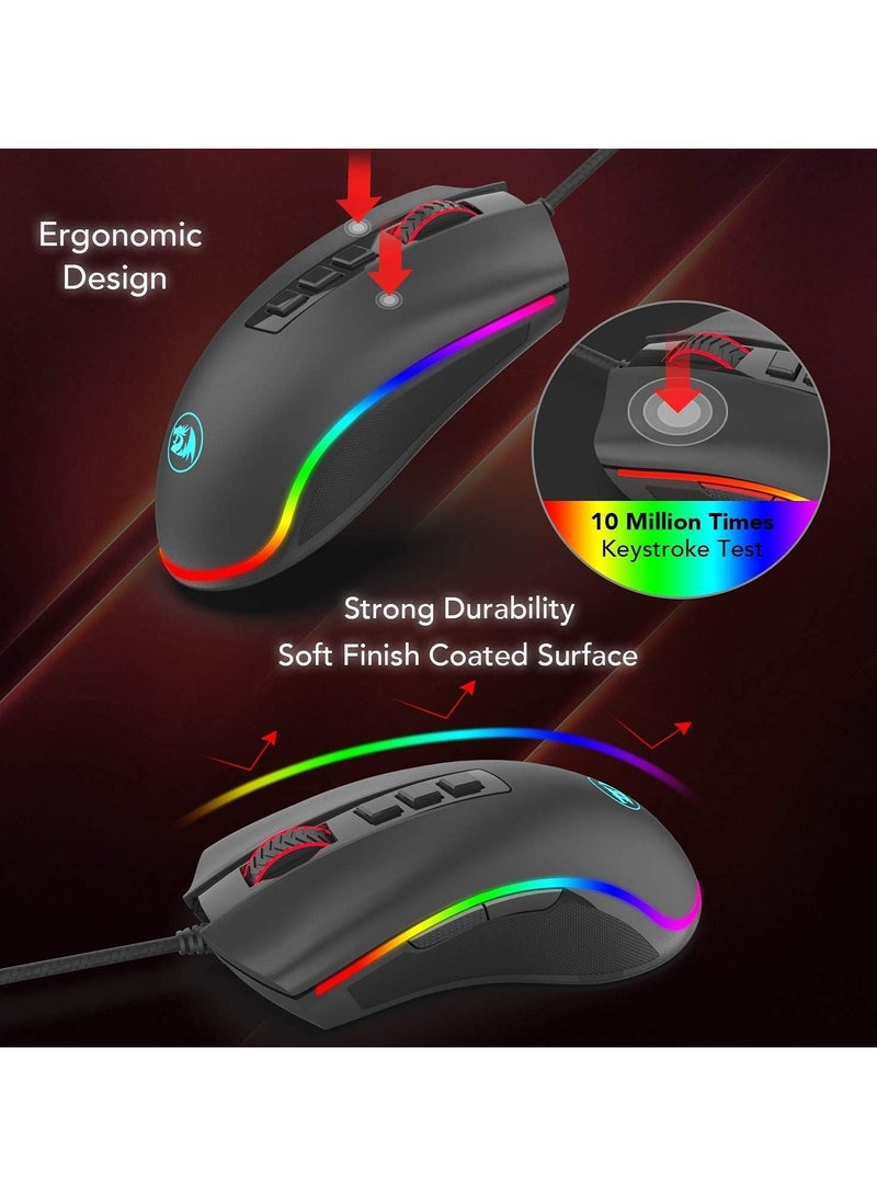 Redragon M711 PC Gaming Mice, Wired Mouse, 7 Programmable Buttons, Customizable RGB Lighting Mouse, 12,400 DPI, Ergonomic Mouse, Lightweight Mice, for Laptop, Desktop, PC (Black - Image 3