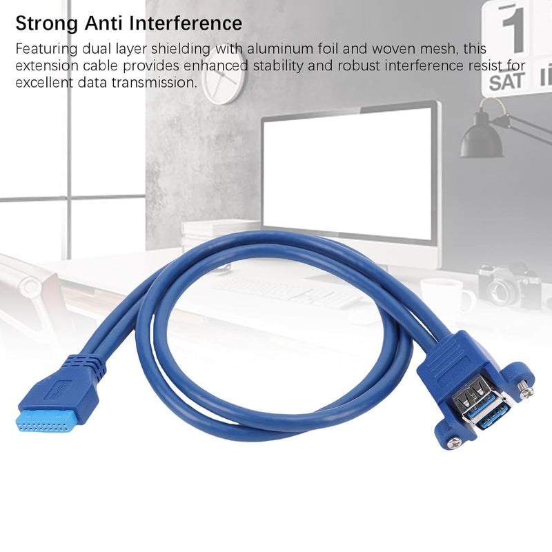 Yunseity USB 3.0 Extension Cable, OFC Coring PVC Casing 5Mbps 20P to 2xUSB3.0 Extension Cable with Screw Hole for Hard Drive Enclosure, Printer - Image 5