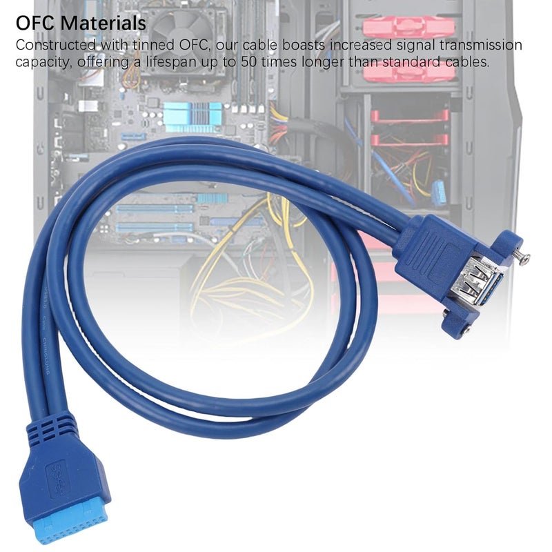 Yunseity USB 3.0 Extension Cable, OFC Coring PVC Casing 5Mbps 20P to 2xUSB3.0 Extension Cable with Screw Hole for Hard Drive Enclosure, Printer - Image 2