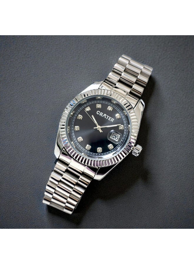 كريتر  طقم رجالي فاخر يتكون من ساعة تصميم ملكي من الستانلس ستيل، مينا كلاسيكي مع عرض التاريخ مقاومة للماء وسبحة وقلم وازرار اكمام - Image 5