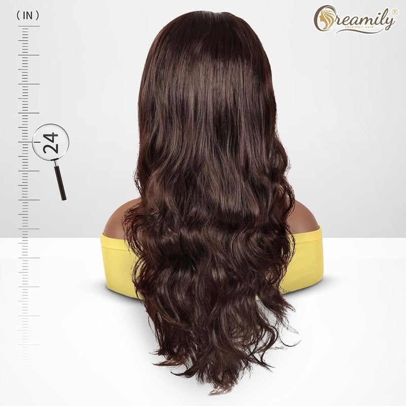 Creamily Full Head Hair WigsBrown Long Hair Wigs For WomenNatural Looking Curly Hair Wig With Middle Part Synthetic Wigs For Daily Use Hair Week For Women Ladies Hair Wig 24Inch Brown - Image 5