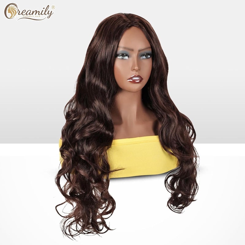Creamily Full Head Hair WigsBrown Long Hair Wigs For WomenNatural Looking Curly Hair Wig With Middle Part Synthetic Wigs For Daily Use Hair Week For Women Ladies Hair Wig 24Inch Brown - Image 3