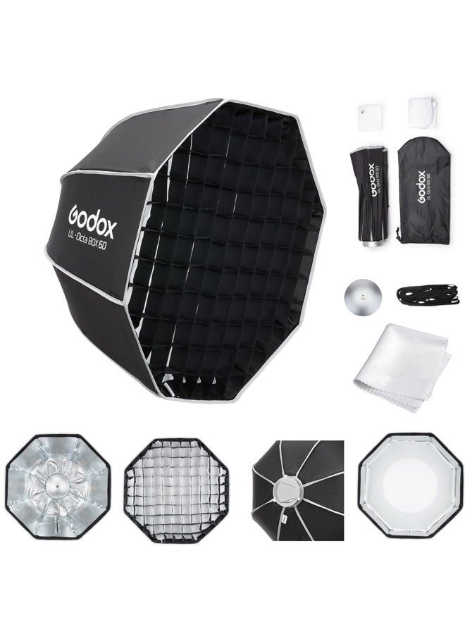 Godox صندوق ضوء Godox UL-Octa سريع الإطلاق 60 سم، صندوق ضوء ثماني الأضلاع بتركيب Bowens مع شبكة قرص العسل ولوحة م diffuser للتصوير الشخصي والجمال واستوديو التصوير - Image 1