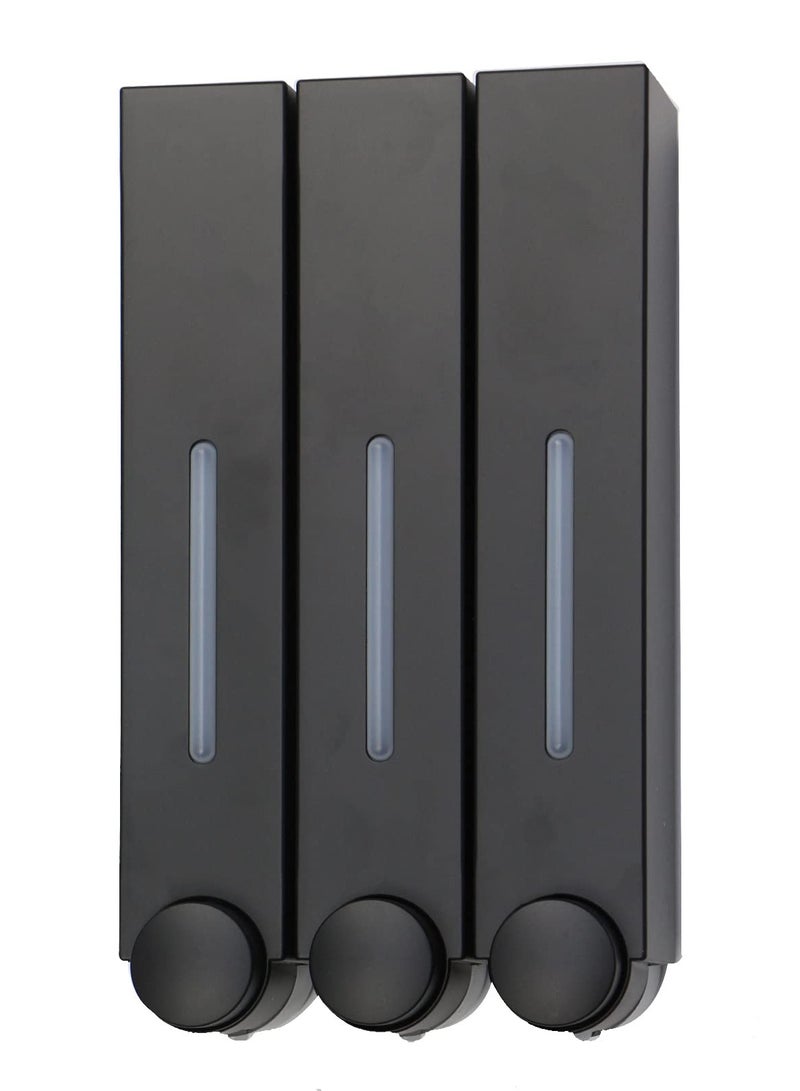 Wall-Mounted 3-Chamber Liquid Soap and Shampoo Dispenser, 3x420ml Capacity, No-Drill Shower Pump Organizer for Bathroom, Kitchen, and Toilet (Black) - Image 1