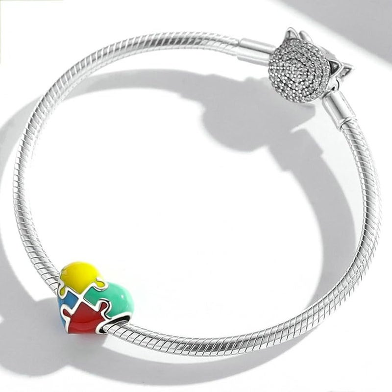 LAMOONY Puzzle Charm 925 Sterling Silver Autism Awareness Love Heart Family Birthstone Letter Clourful DIY Anniversary Charm for Pandora Charm Bracelet - Image 4