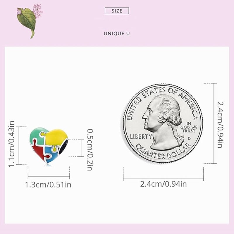 LAMOONY Puzzle Charm 925 Sterling Silver Autism Awareness Love Heart Family Birthstone Letter Clourful DIY Anniversary Charm for Pandora Charm Bracelet - Image 2