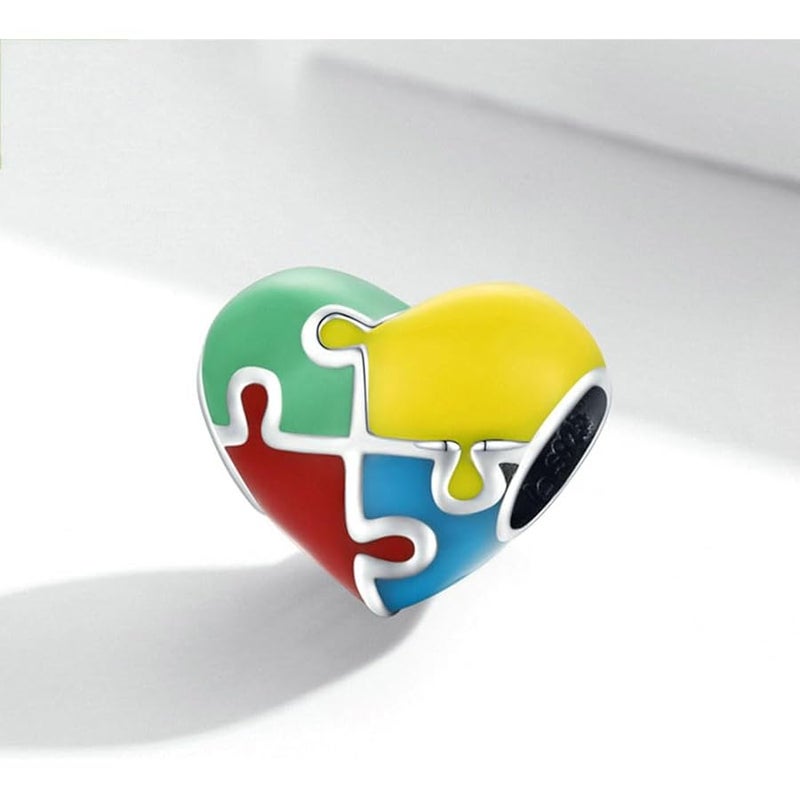 LAMOONY Puzzle Charm 925 Sterling Silver Autism Awareness Love Heart Family Birthstone Letter Clourful DIY Anniversary Charm for Pandora Charm Bracelet - Image 5