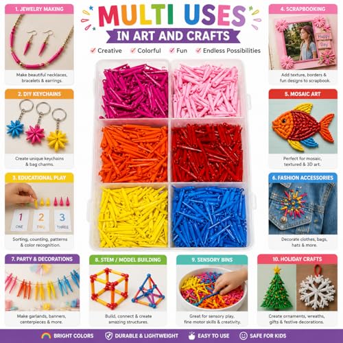 eshoppee 200 gm 22 Inch Long Shape Multicolor Plastic Beads 1200 Pieces for Jewellery Making Kit Art and Crafts Materials for Necklace Bracelet Earring Making Materials DIY Kit - Image 3