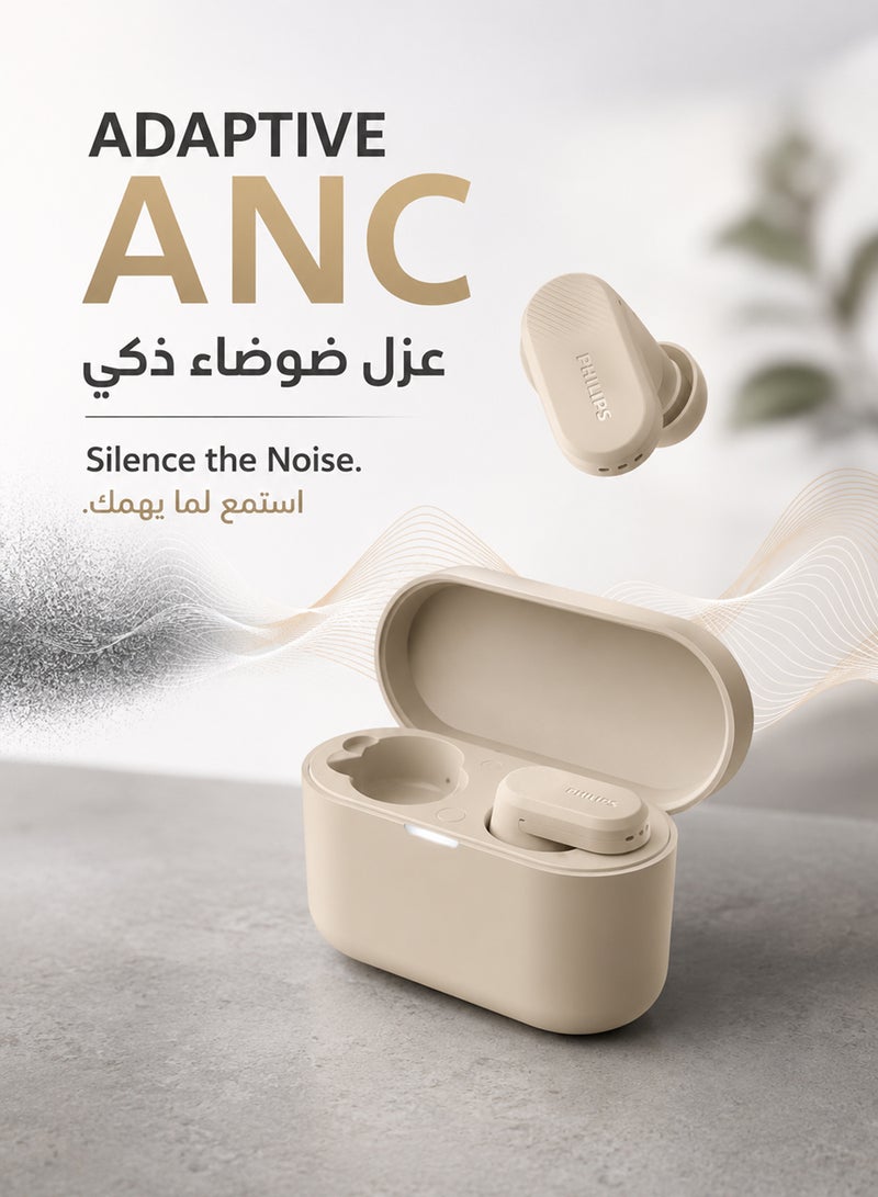 Philips True Wireless Earbuds, TWS Bluetooth 5.3 with Hybrid ANC, AI Clear Calls, Dynamic Bass Boost, IPX4 Waterproof, Touch Controls, USB-C Charging Case, Up to 24H Battery Life, TAT3509,   Beige beige - Image 4