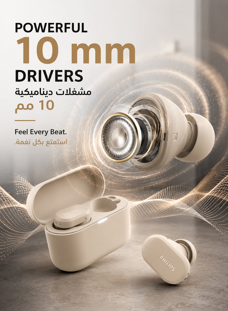 Philips True Wireless Earbuds, TWS Bluetooth 5.3 with Hybrid ANC, AI Clear Calls, Dynamic Bass Boost, IPX4 Waterproof, Touch Controls, USB-C Charging Case, Up to 24H Battery Life, TAT3509,   Beige beige - Image 5