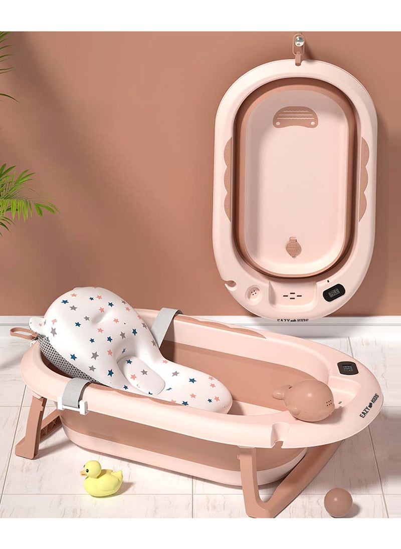 Eazy Kids Temperature Controlled Foldable Bathtub With Intelligent Temperature Monitoring Thermometer And Baby Head Shampoo Wash Rinse Mug - Orange  - Image 2