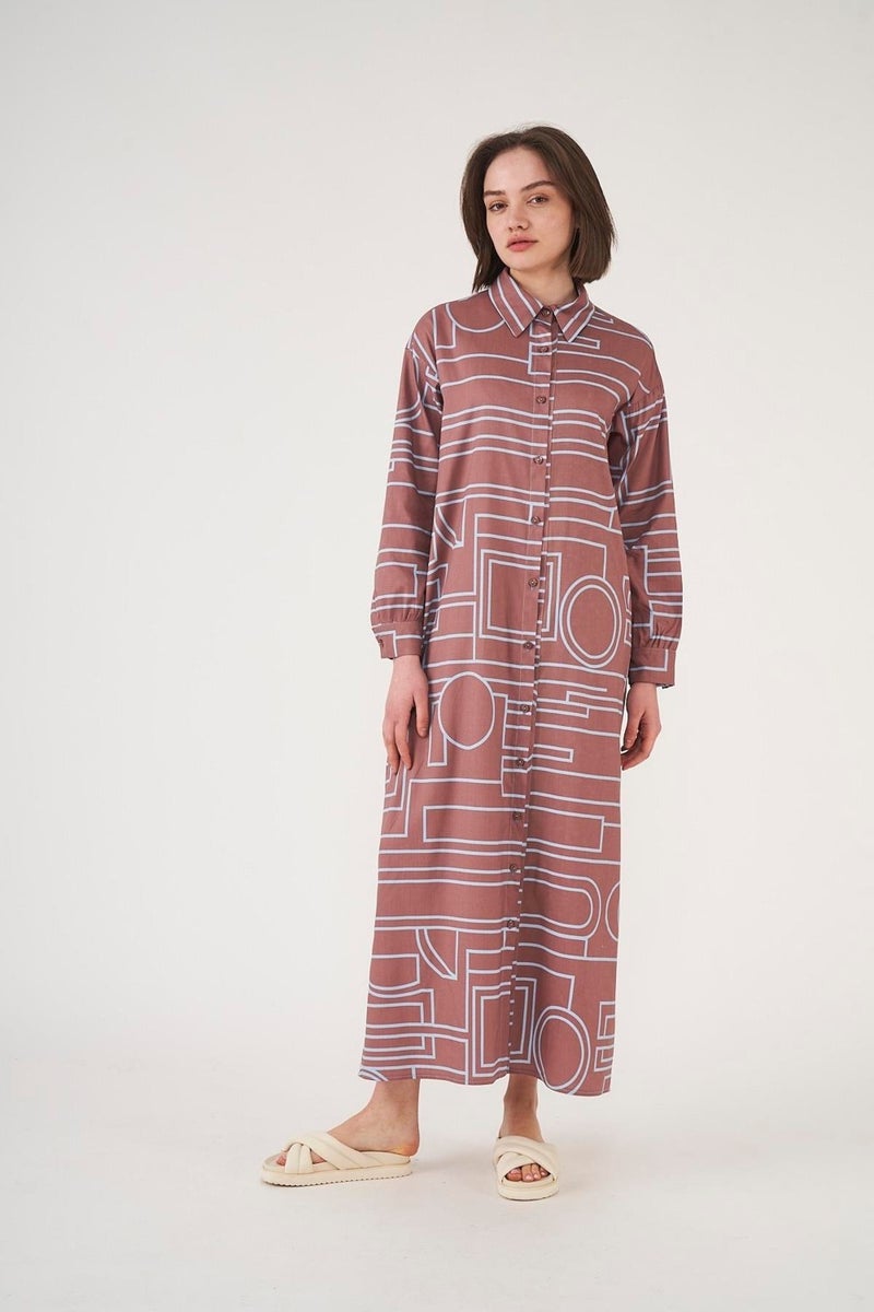 Mevra Patterned Shirt Dress Brown Indigo - Image 5