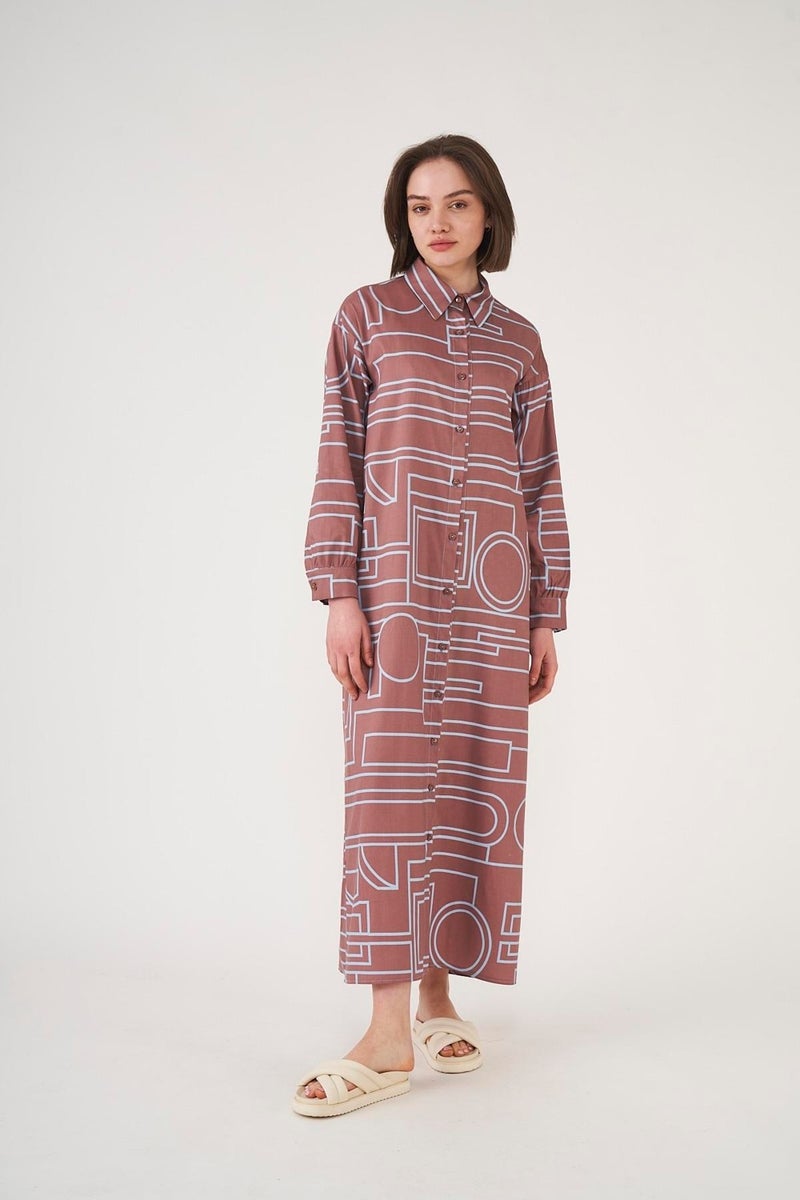 Mevra Patterned Shirt Dress Brown Indigo - Image 4