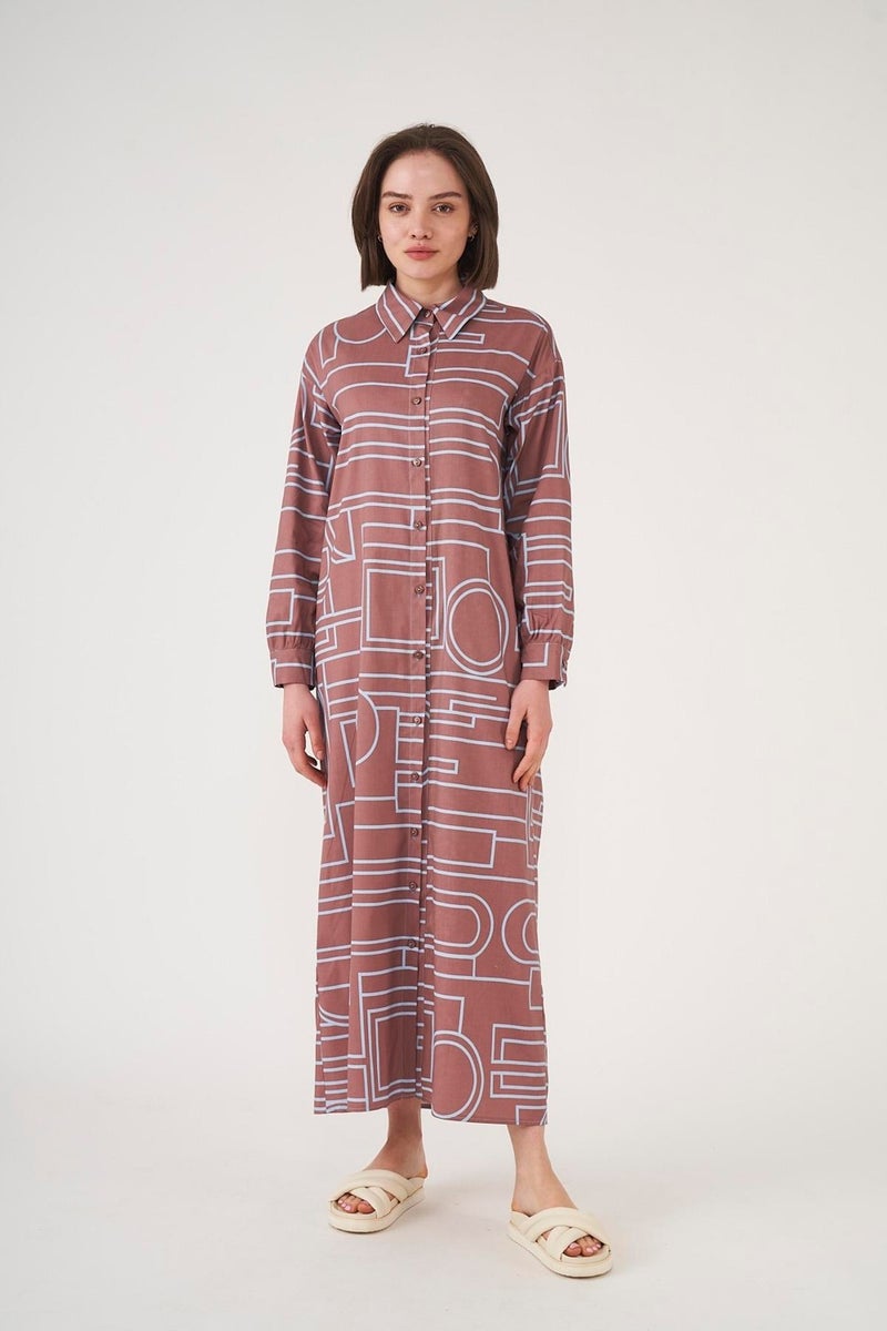 Mevra Patterned Shirt Dress Brown Indigo - Image 2