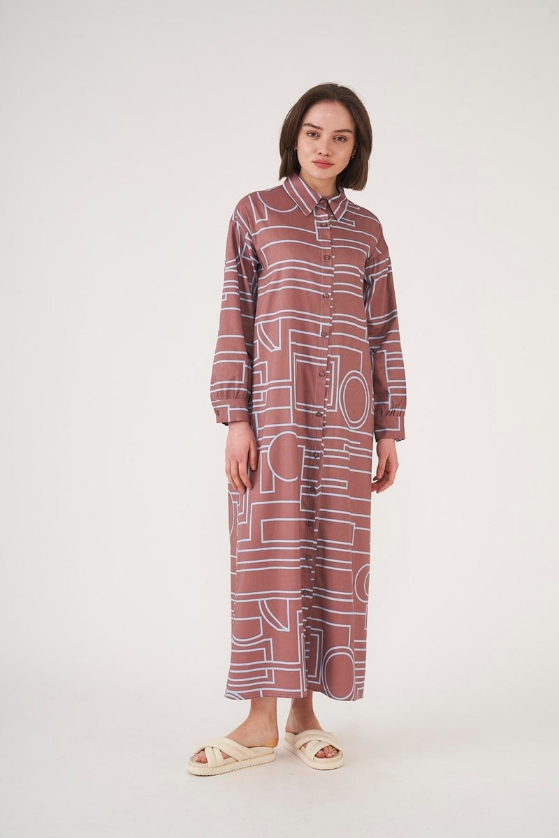 Mevra Patterned Shirt Dress Brown Indigo - Image 3