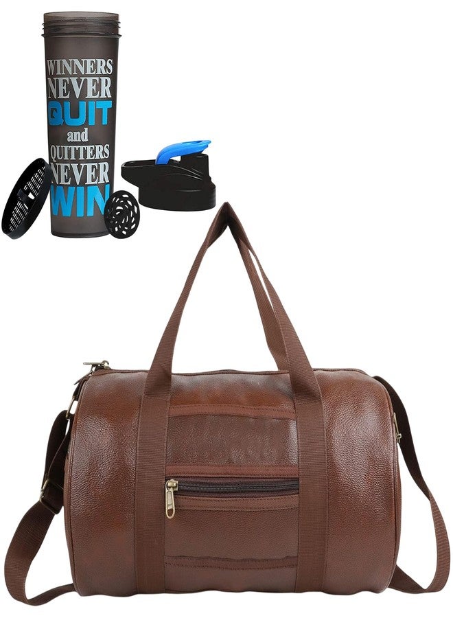 FIT FOCUS 2025 New Front Zip Gym Bag & Winners Never Shaker Bottle Combo for Men & Women. Sports Duffle Bag with 20L Capacity Gym Protein Shaker Bottle 600ML. (Brown) - Image 1