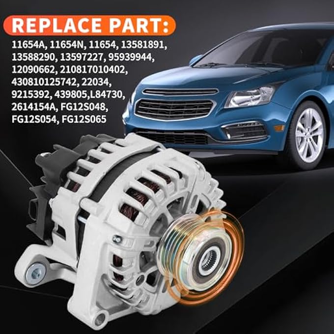Dokili 12V Alternator Compatible with Chevrolet L4 1.4L Cruze 2012-2015 Cruze Limited 2016 130Amp CW Rotation 5-Groove Clutch Pulley 13581891 13588290 13597227 - Image 3
