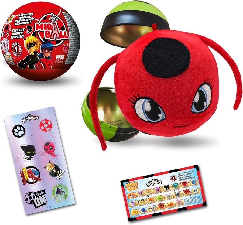 Miraculous Ladybug MiraBall, 3-in-1 Surprise, 1 Pack, Blind Box Toys for Kids - Collectable Characters from TV Shows - Metal Ball, Kwami Plush, Stickers, White Ribbon - Collect Them All - Image 1
