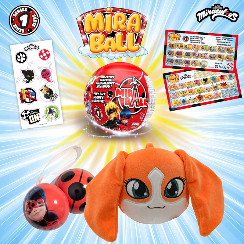 Miraculous Ladybug MiraBall, 3-in-1 Surprise, 1 Pack, Blind Box Toys for Kids - Collectable Characters from TV Shows - Metal Ball, Kwami Plush, Stickers, White Ribbon - Collect Them All - Image 2